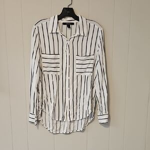 Black and White Striped Button-Up Shirt